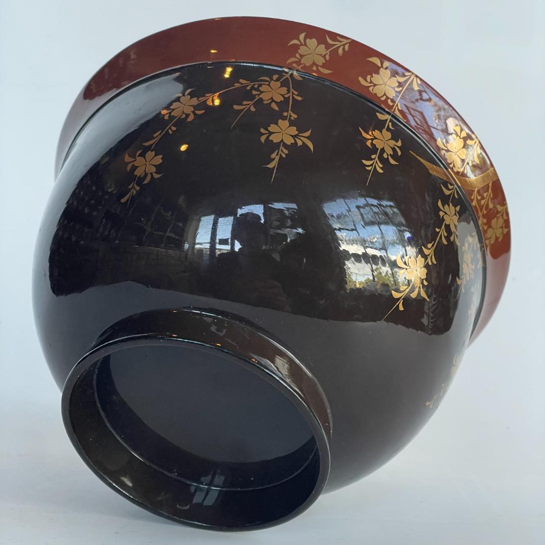 時代 金蒔絵 螺鈿 盃洗 漆 大茶椀 枝垂れ桜 さくら 菊 椿 美品