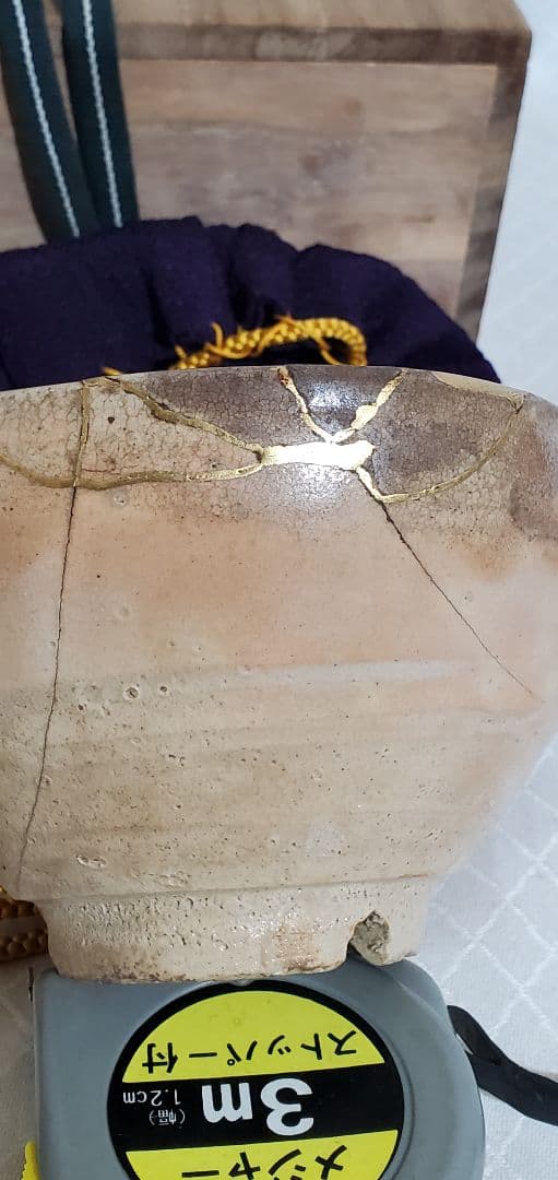 茶道具　時代物　古萩焼のお茶碗　金継　骨董品、美術品