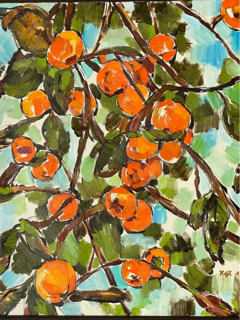 【油彩 原画】柿の木 ― 秋の光を描いた一点物（2019年作）