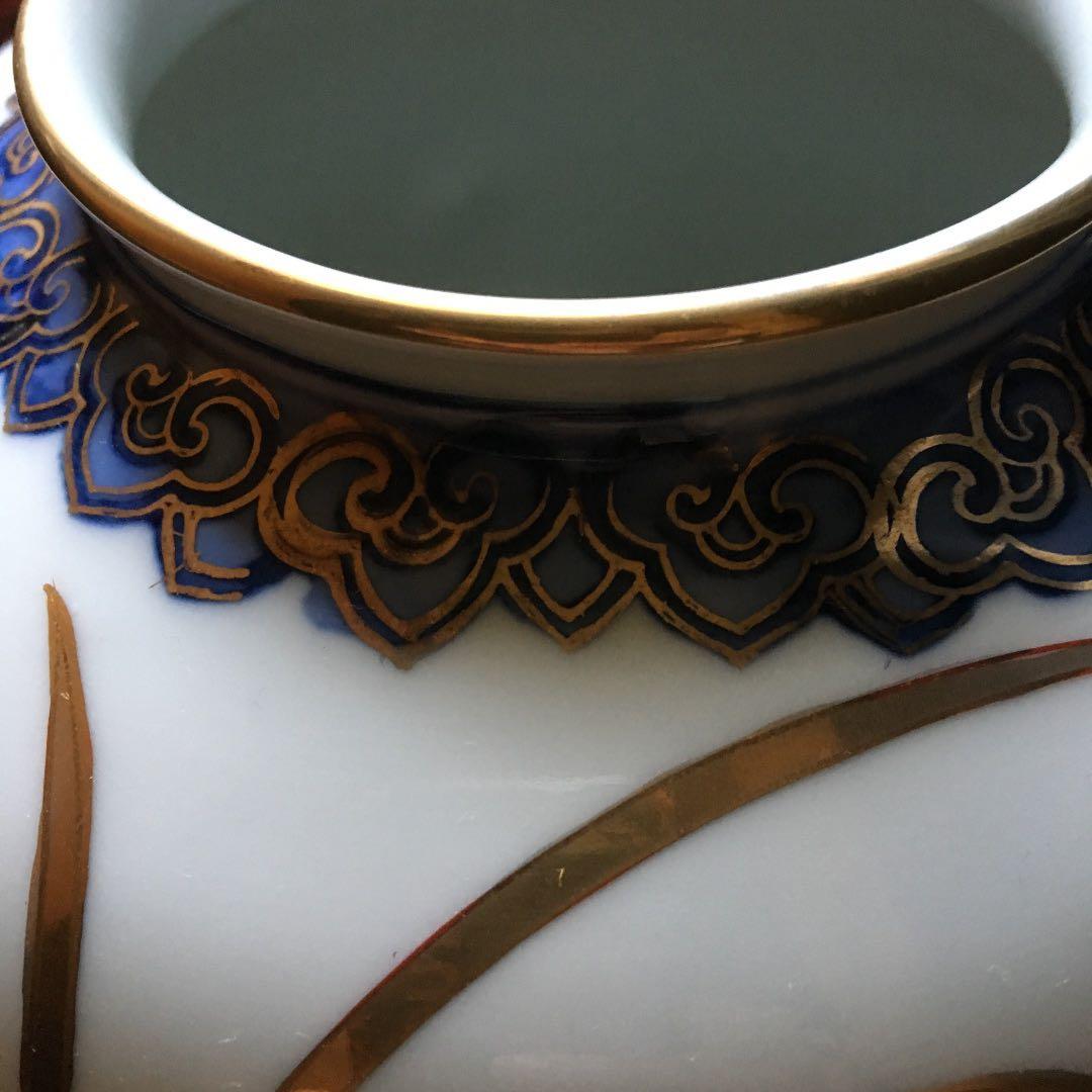 美品！経年70年以上 有田焼 染錦 牡丹 金彩 花入 花器 壺 飾壺 骨董品