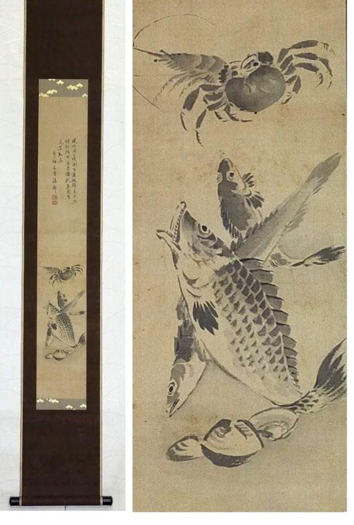 ♥【模写】　掛軸　小田海僊　画賛　桐箱付き　掛け軸　骨董品