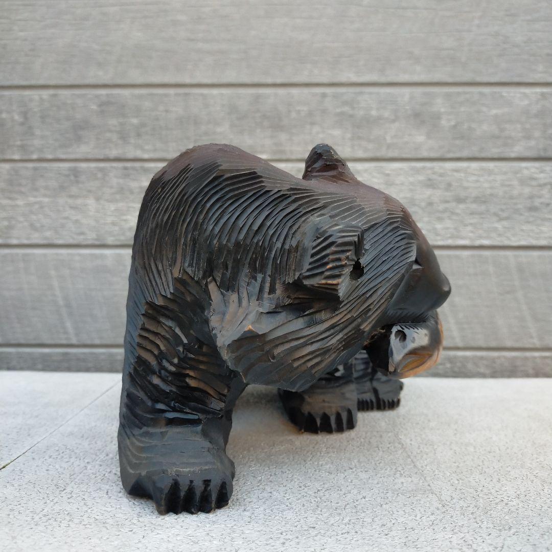 日本　熊の木彫り　彫刻置物　熊置物　親子　伝統