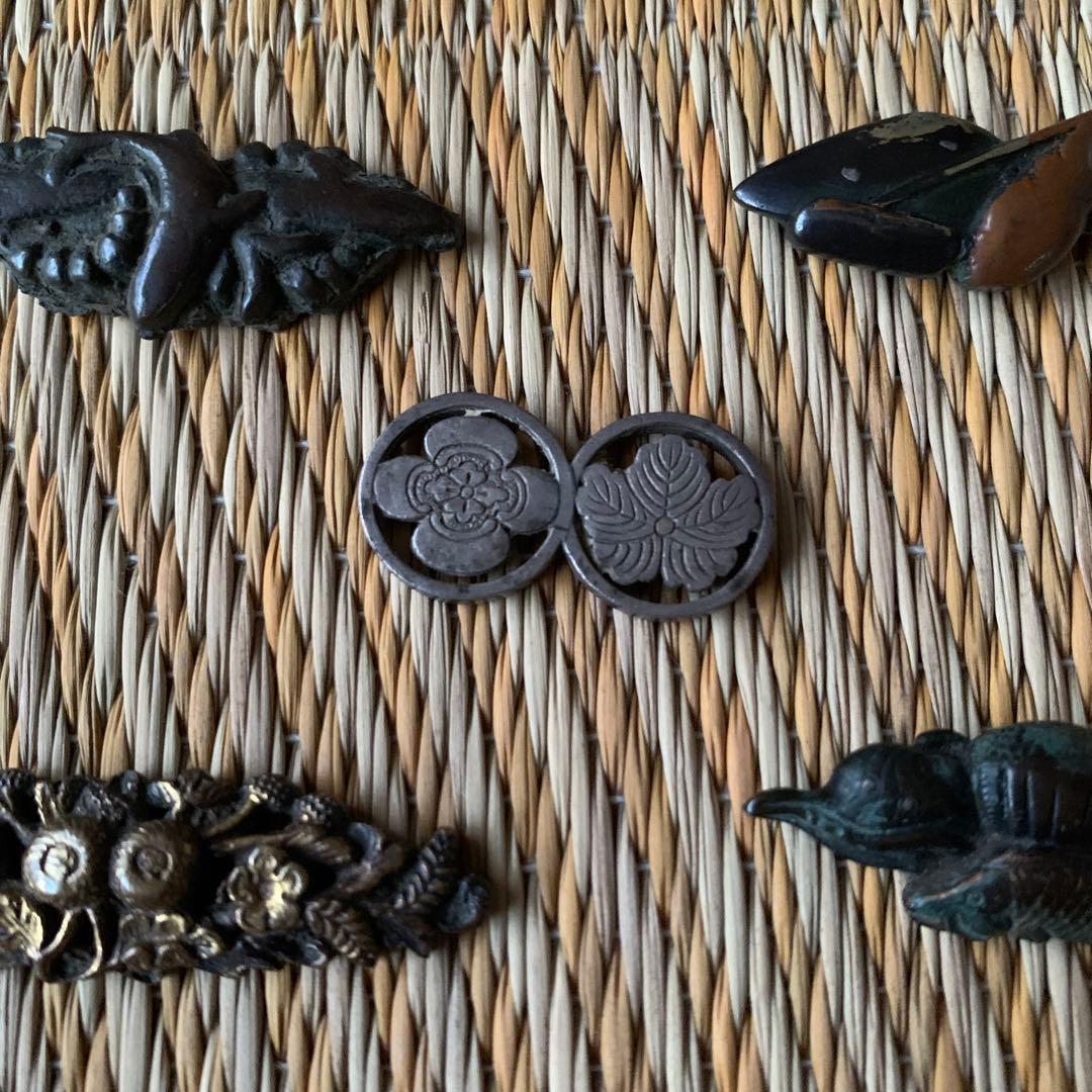 目貫 前金具 金工 家紋 菊 魚 蓮 5点