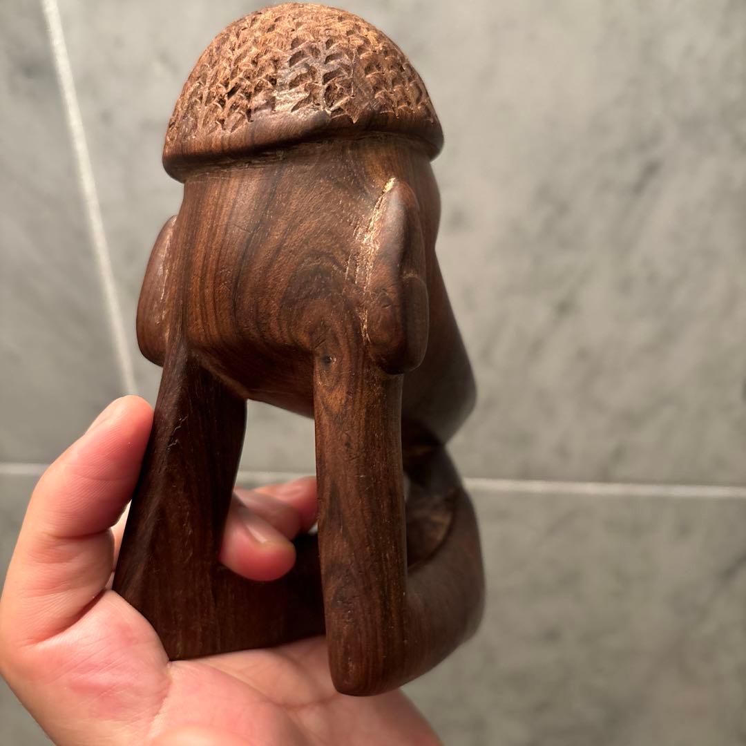 西アフリカビンテージ本能的に引き寄せられる瞳やお顔の貝殻が美しい一刀彫りオブジェ