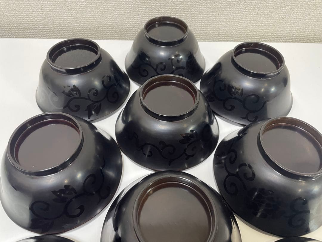 黒漆器 黒漆 内黒塗 漆器 吸物 懐石椀 煮物椀 10客 唐草柄 アンティーク