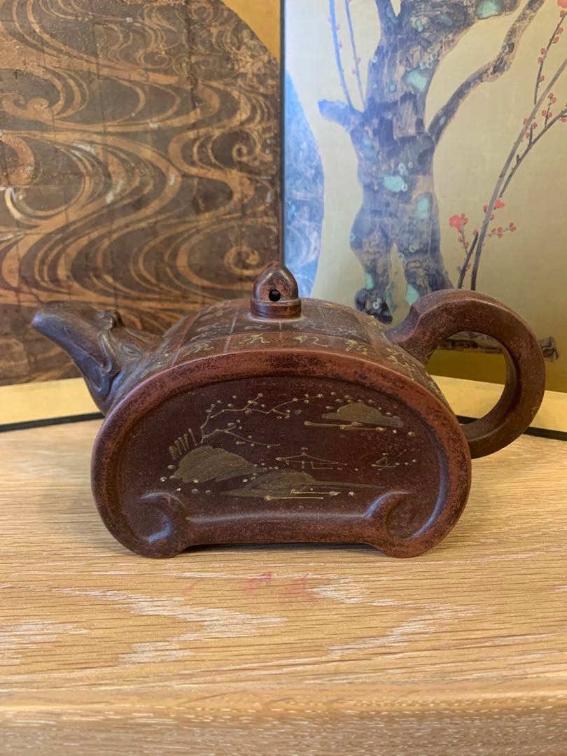 中国美術　明末明工　時大彬製　山水 漢詩文　急須　1客