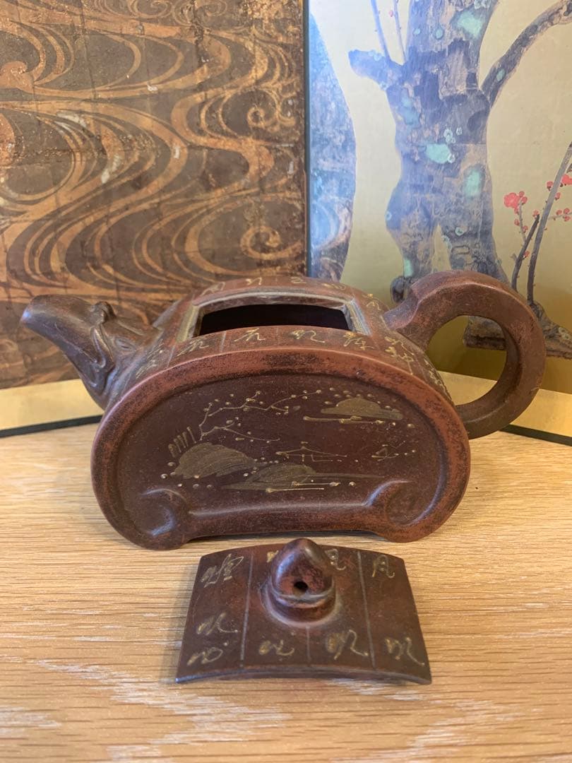 中国美術　明末明工　時大彬製　山水 漢詩文　急須　1客