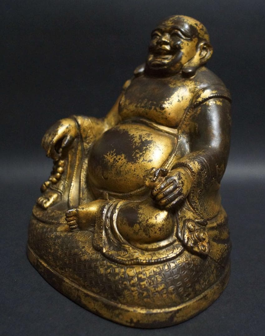 仏教美術 時代古金銅製 金工細工大型『布袋 弥勒菩薩』佛台像 置物 布袋尊 仏像