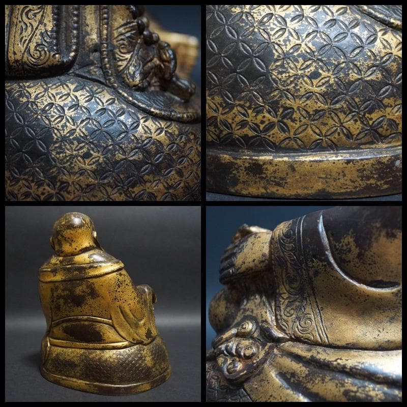 仏教美術 時代古金銅製 金工細工大型『布袋 弥勒菩薩』佛台像 置物 布袋尊 仏像