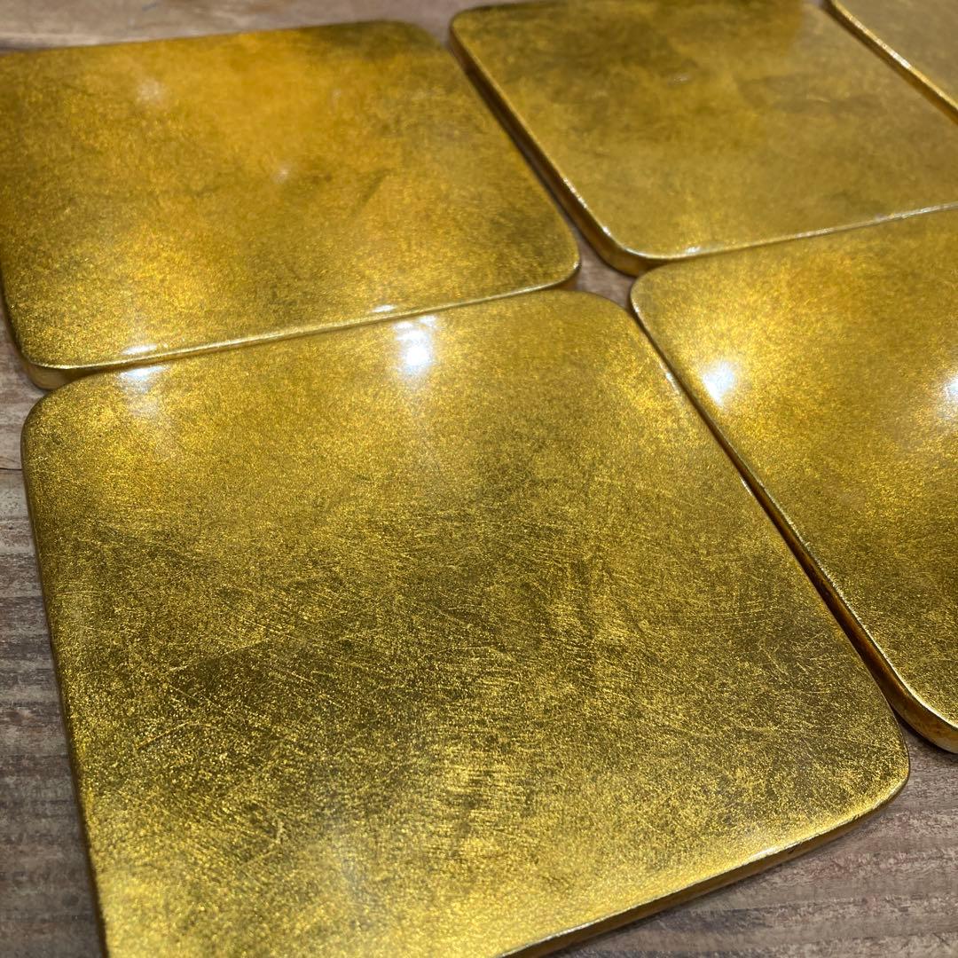 金箔貼りの漆器 もしくはコースター　6枚セット　箱に金箔はがれあり　中古