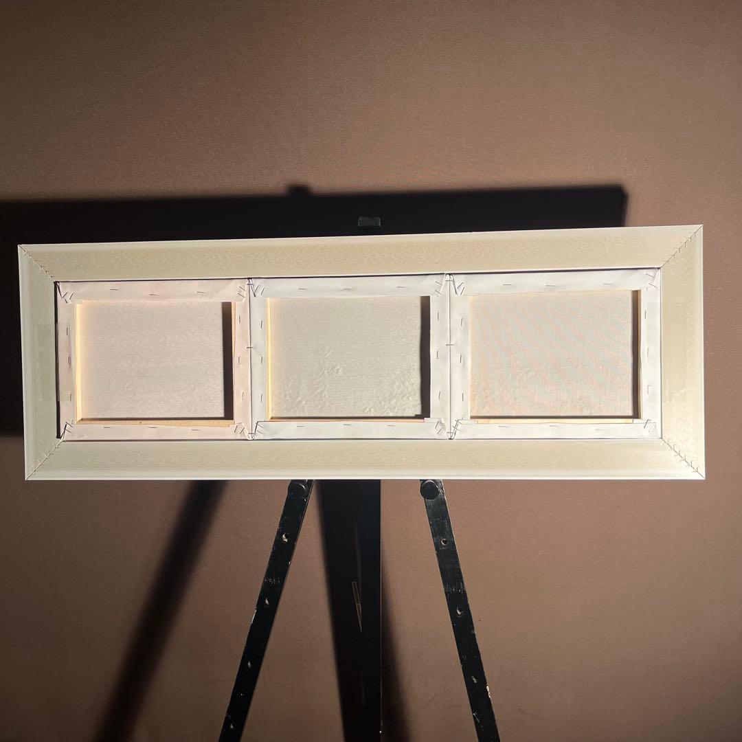 手書き油絵 ３枚組 海を眺める少女 額付き インテリア 油彩画 肉筆絵画