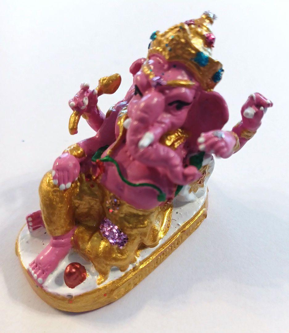 ピンクのガネーシャ像 ミニチュア置物（ゴールド）