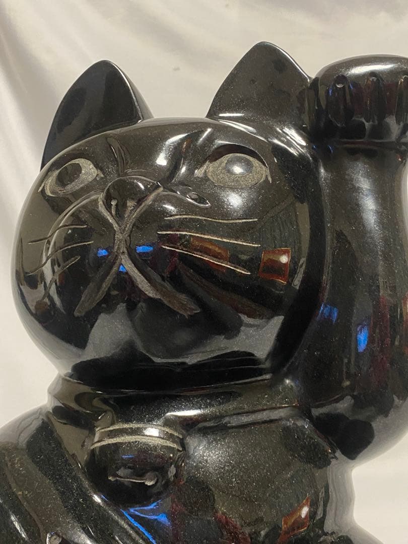 2278❣️黒御影石　招き猫　石像　彫刻　オブジェ