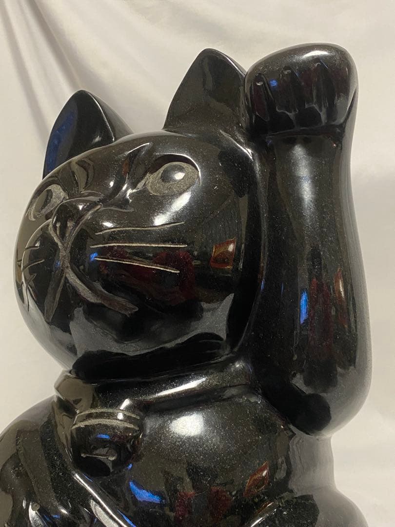 2278❣️黒御影石　招き猫　石像　彫刻　オブジェ