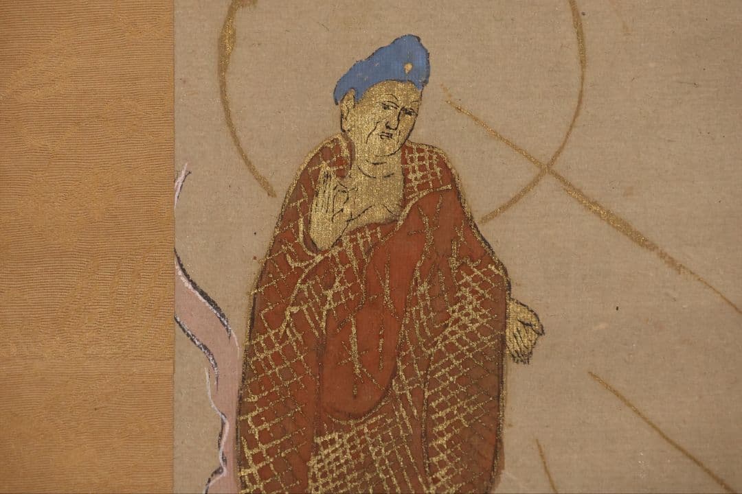 古仏画 二河白道図 紙本 掛軸 合箱 仏教美術【CM404】