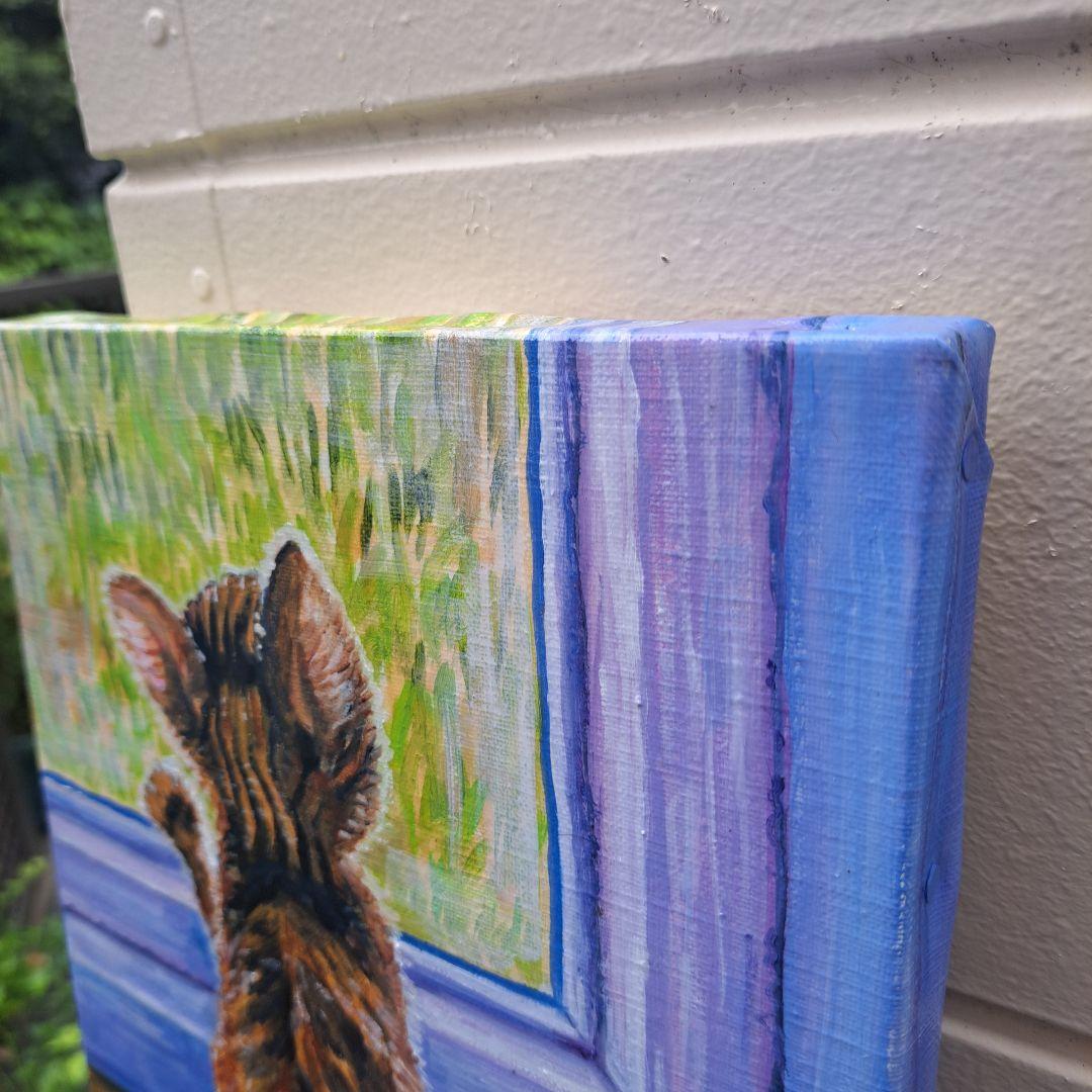 キャンバス油絵 　専用　立ち上がって 外を見ている子猫