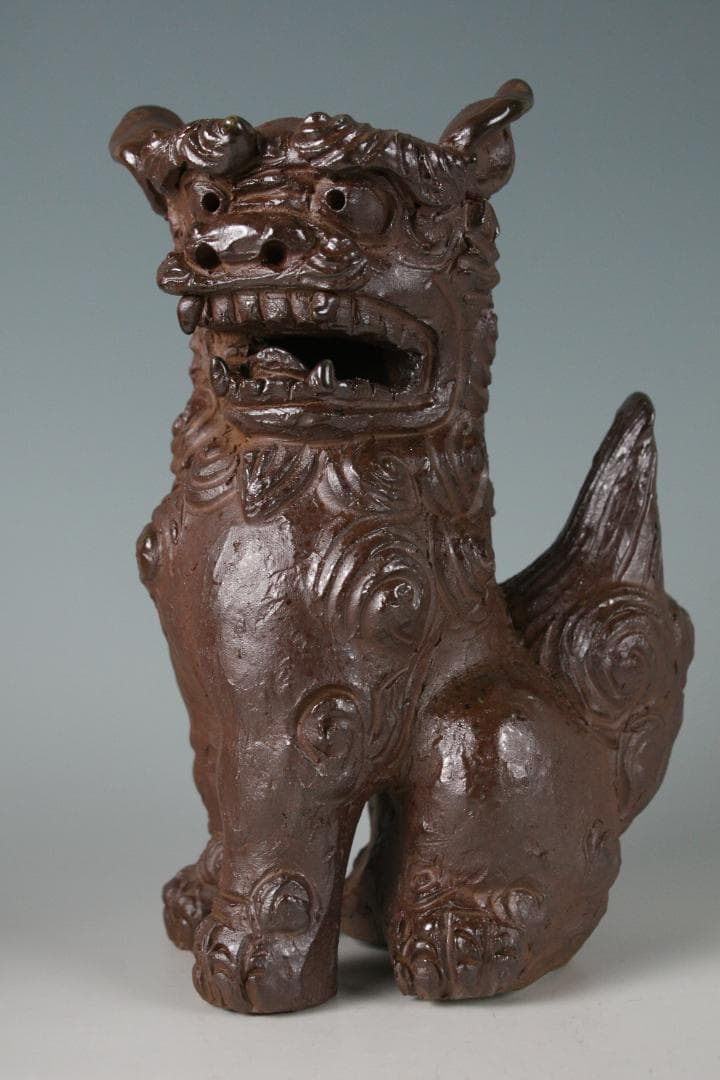 人間国宝一門　金城敏徳 作　南蛮焼〆立シーサー（大）1対