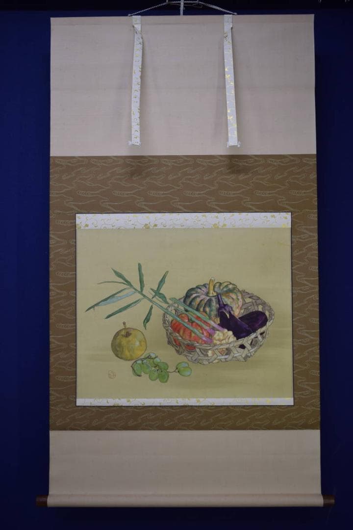 真作/藤田亀六/藤田鶴園/野菜/果物/横物/布袋屋掛軸HK-88