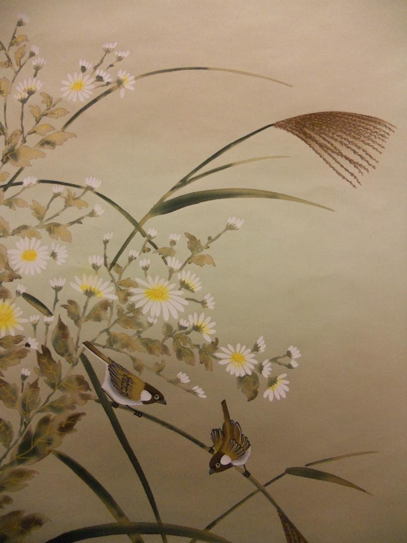 掛け軸 田村天舟 『 秋日 』 絹本 希少 軸装 茶道具 掛軸 美品 です。