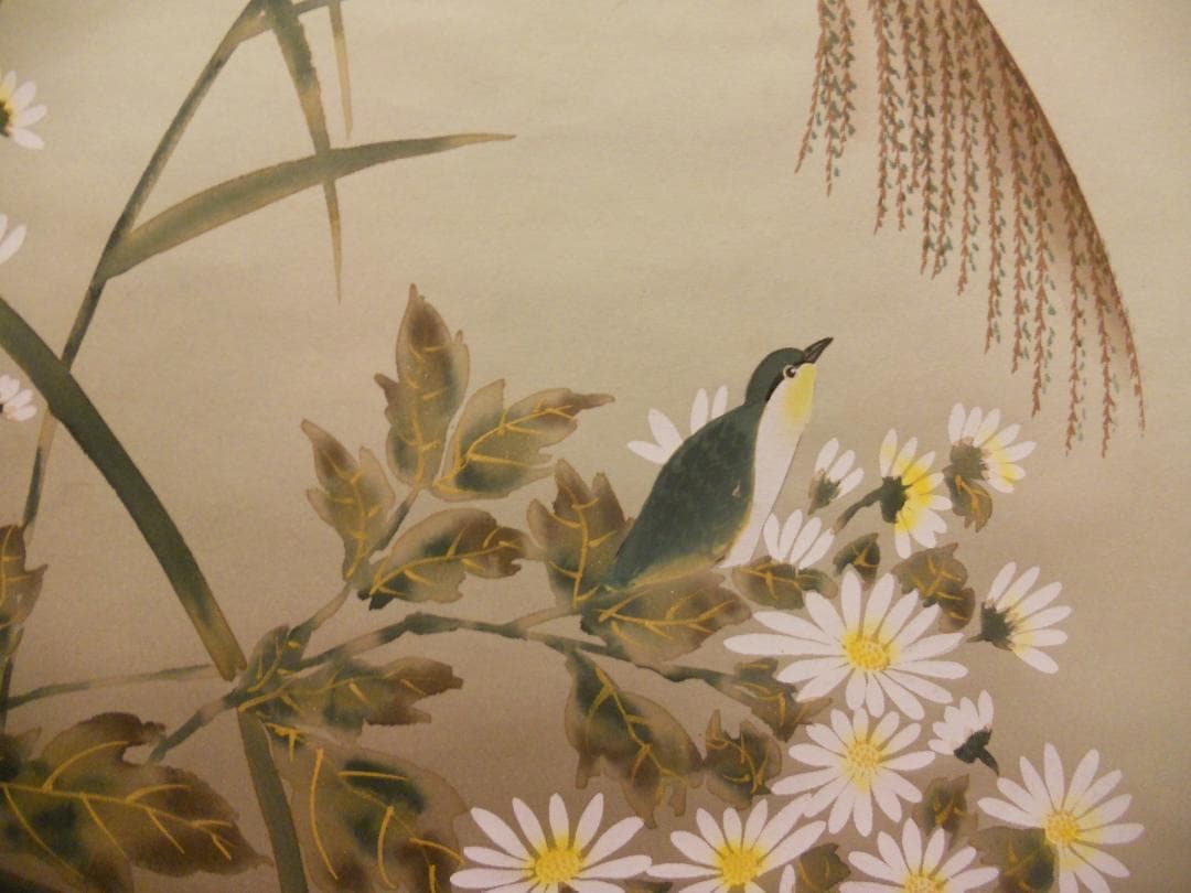 掛け軸 田村天舟 『 秋日 』 絹本 希少 軸装 茶道具 掛軸 美品 です。