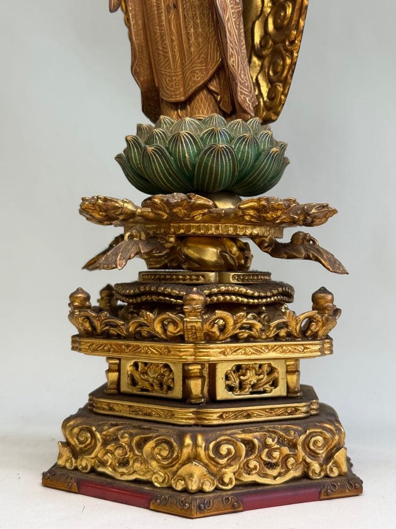 T 仏教美術 木彫金彩手仏像 阿弥陀如来立像 高さ34㎝ 浄土宗 浄土真宗