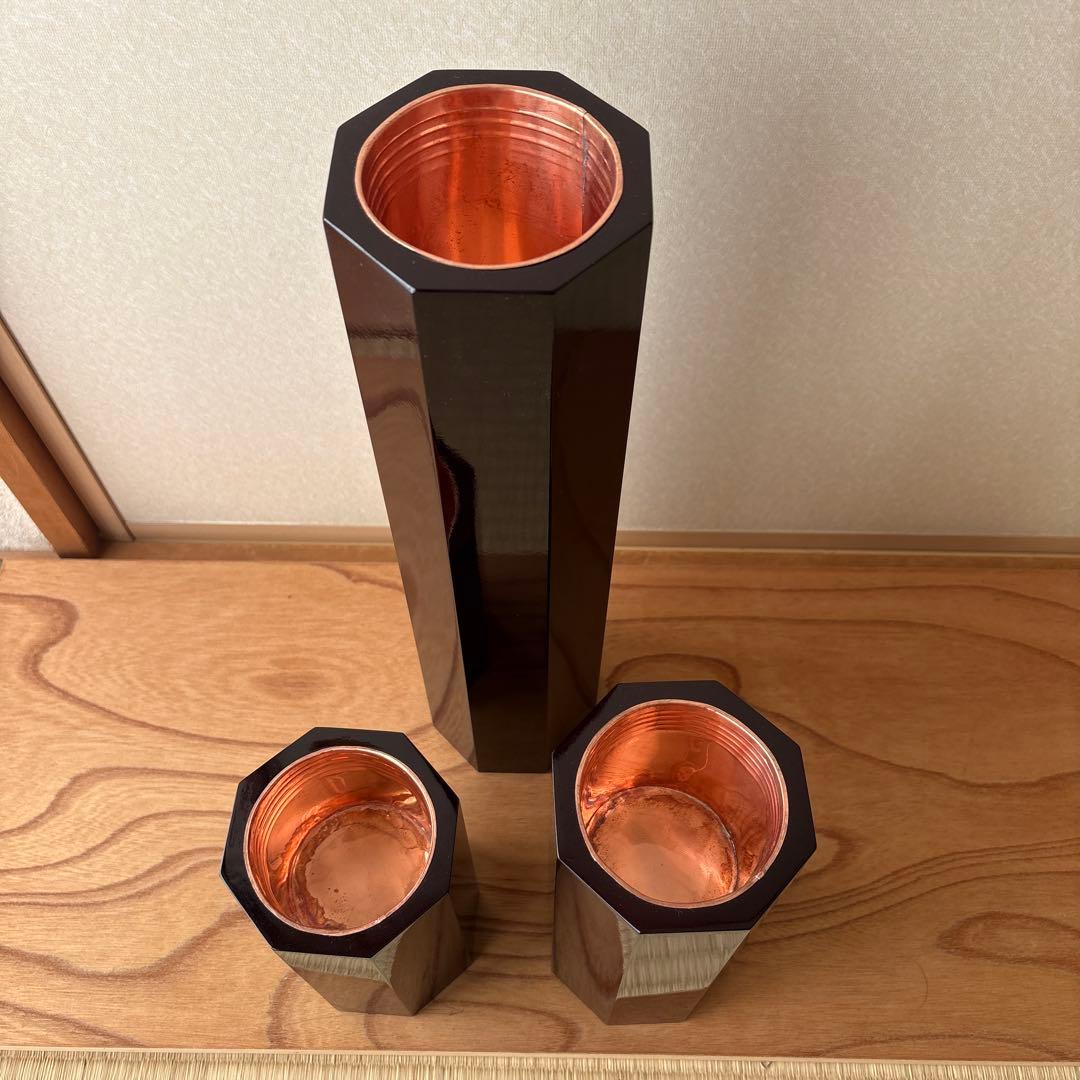 60 美品！短三管筒　3本セット　溜塗り　華道　生花　格花　花器