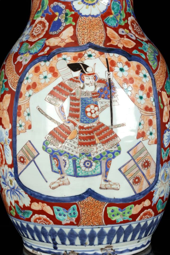 古伊万里【蔵春亭西畝】色絵金彩武士紋広口花瓶 飾壺 高さ68cm 古美術 骨董品