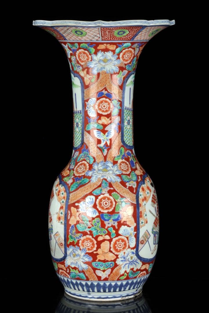 古伊万里【蔵春亭西畝】色絵金彩武士紋広口花瓶 飾壺 高さ68cm 古美術 骨董品