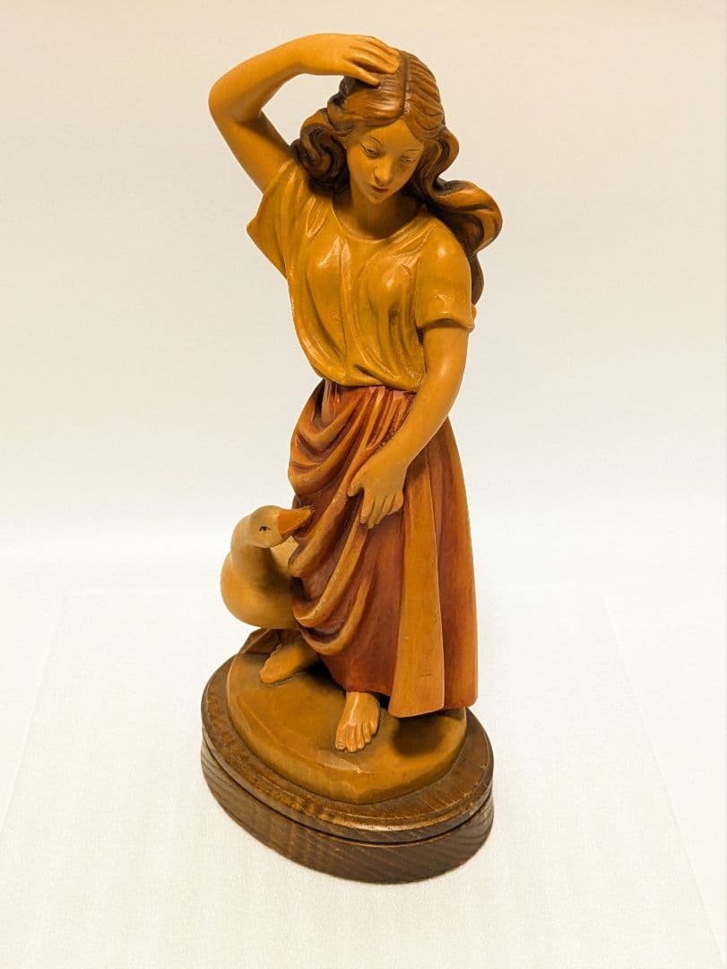 ANRI アンリ ガチョウ アヒル 女性 木彫り 人形 オブジェ 34cm