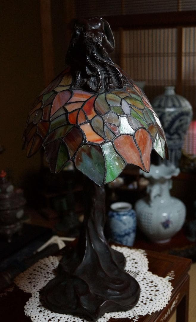 大型トマソン アール ヌーボー ブロンズ ダフネ ステンドグラス ランプ