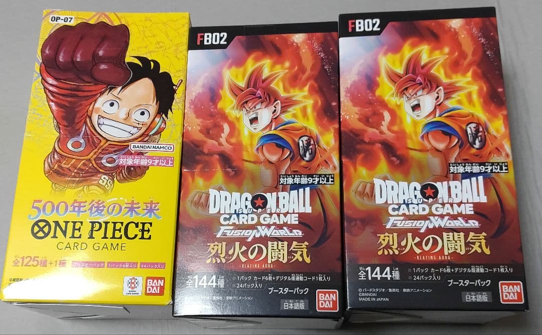 ドラゴンボール烈火の闘気テープ付き2BOX、ワンピース500年後の未来まとめ売り