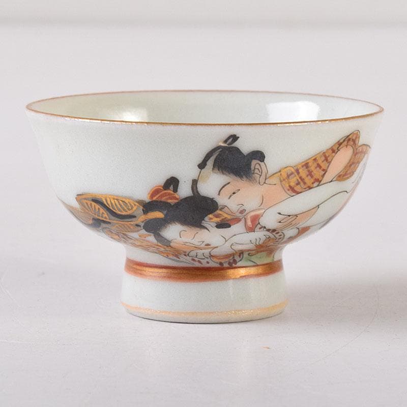 九谷焼　古九谷　色絵金彩　浮世絵　艶絵　春画盃　時代箱　C　7607