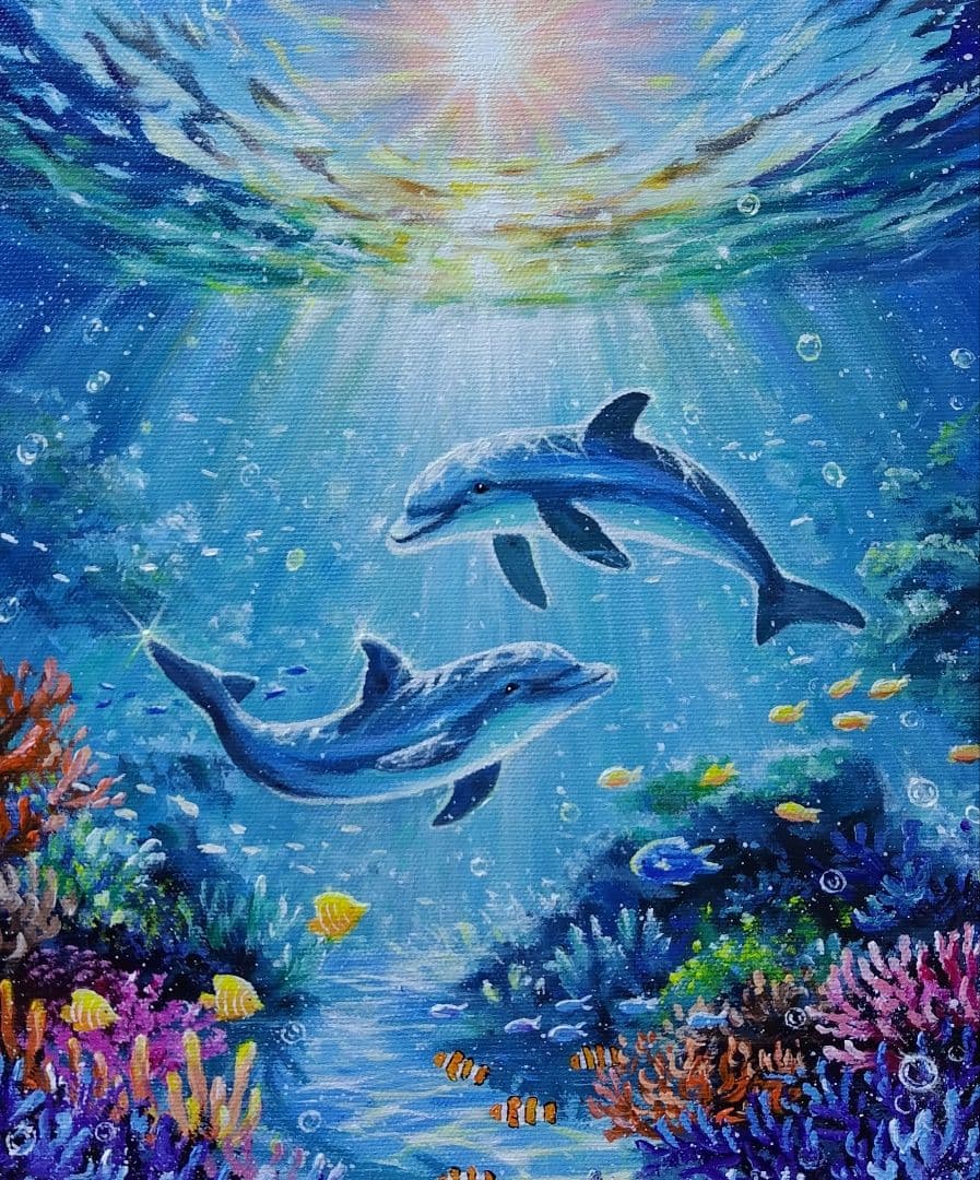 N*°様 【海中世界】アクリル画 F3 風景画 絵画