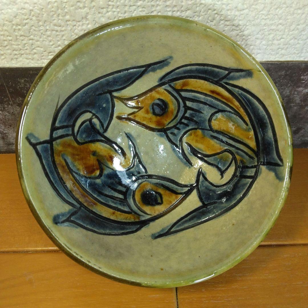 人間国宝 金城次郎 魚紋碗(茶碗,マカイ) 栞 共箱 美品 やちむん 壷屋焼