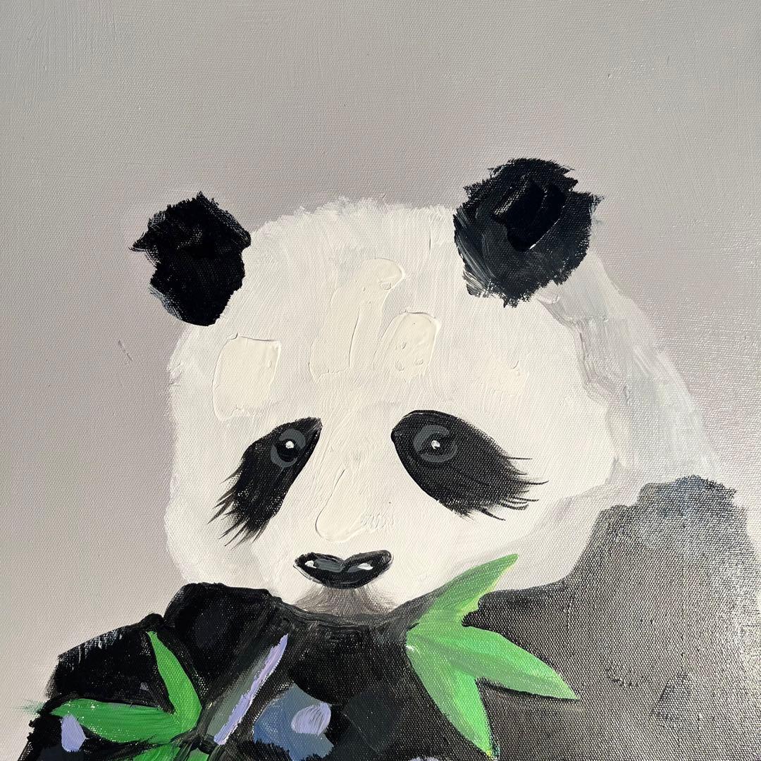 手書き油絵 パンダさん 額付 絵画 インテリア 油彩画