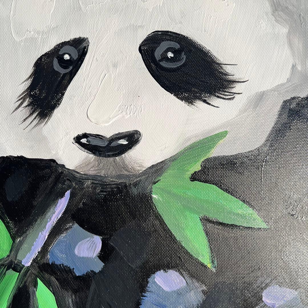 手書き油絵 パンダさん 額付 絵画 インテリア 油彩画