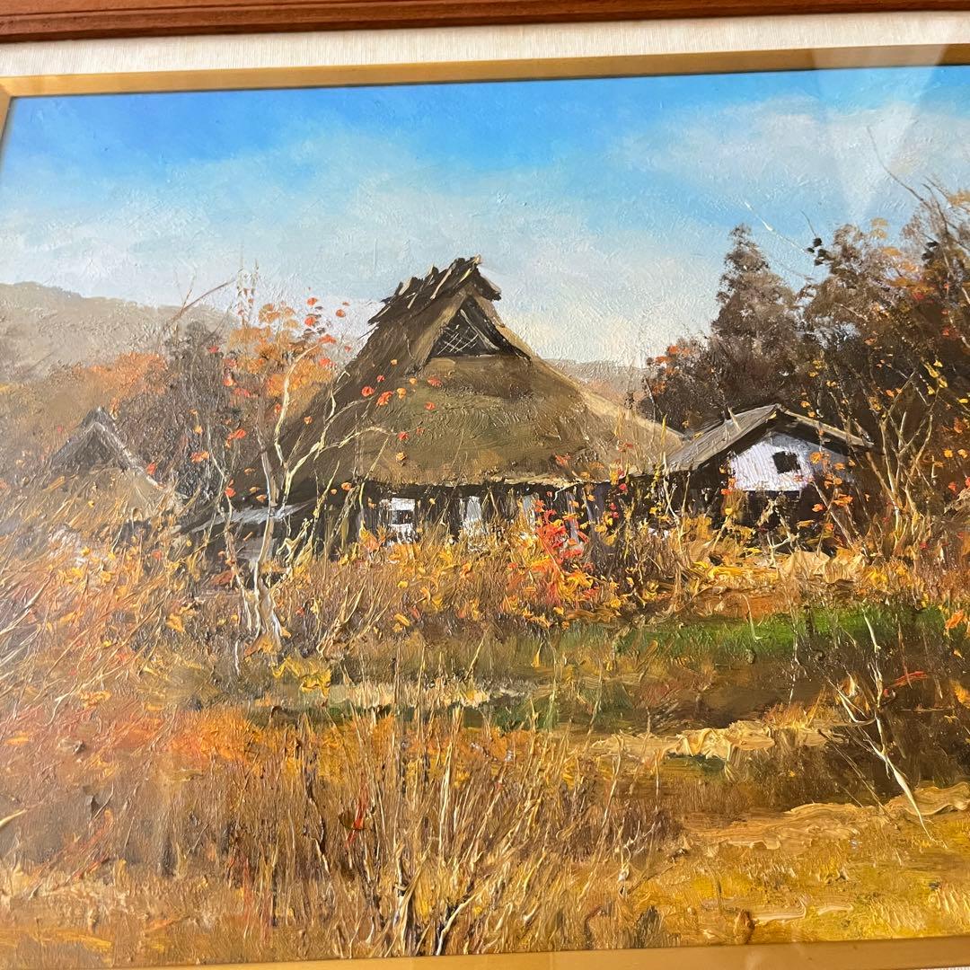 石川茂男「京北秋色」油彩 6号 額装 民家の画家 油絵 C