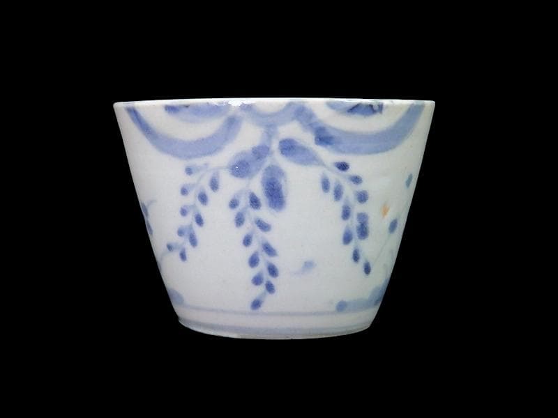 古伊万里　染付　藤の図　大振蕎麦猪口　江戸期　C038AS-CXa