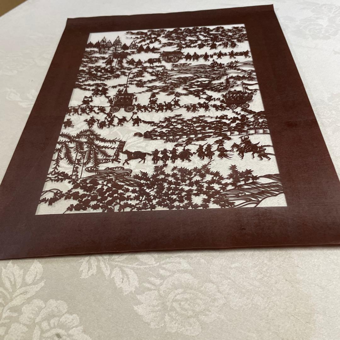 切り絵作品 歴史的風景 伊勢型に型絵彫の額にはいて居ます。