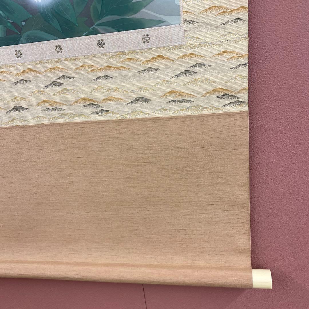 美品 掛け軸 小野守鳳作 牡丹図 共箱 太巻き付 四季花 年中掛け