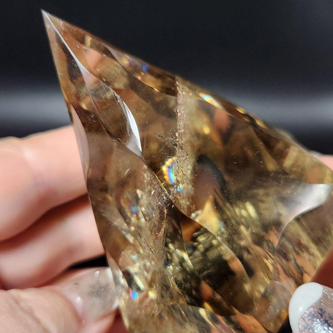 レア！【新品】天然ゼウスクオーツ ダイヤモンド置物 ★スモーキーシトリン★手彫り