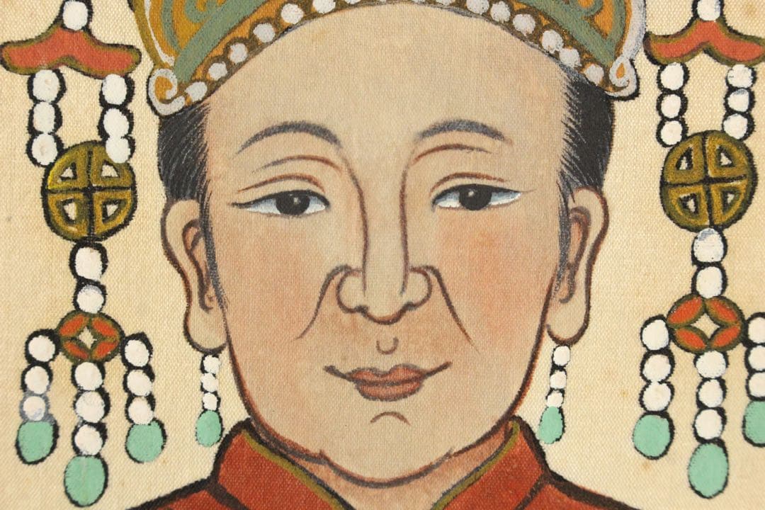 No5363 掛軸　台湾画家　韓宗湘　中国皇后図　絹本着色　唐物　肖像　送料無料