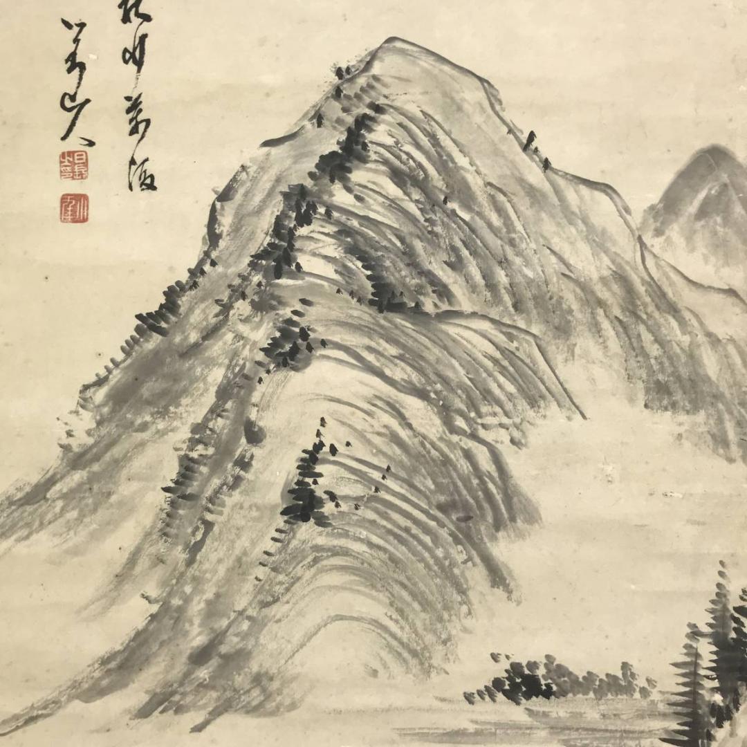 【真作】日根対山/山水図/掛軸/名家伝来/AD-236