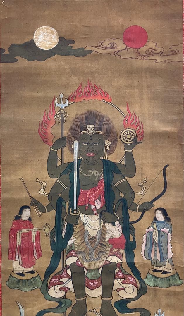 青面金剛明王（仏画）　絹本　掛軸　◆合わせ箱◆（青面金剛）