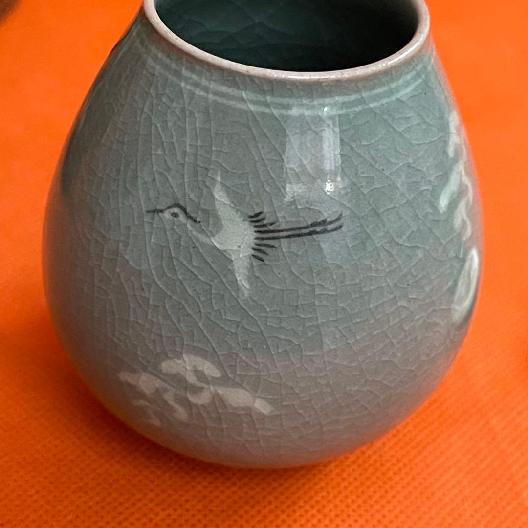 人間国宝 海剛 柳海剛 柳根瀅 高麗青磁象嵌曇鶴文 茶入 桐共箱