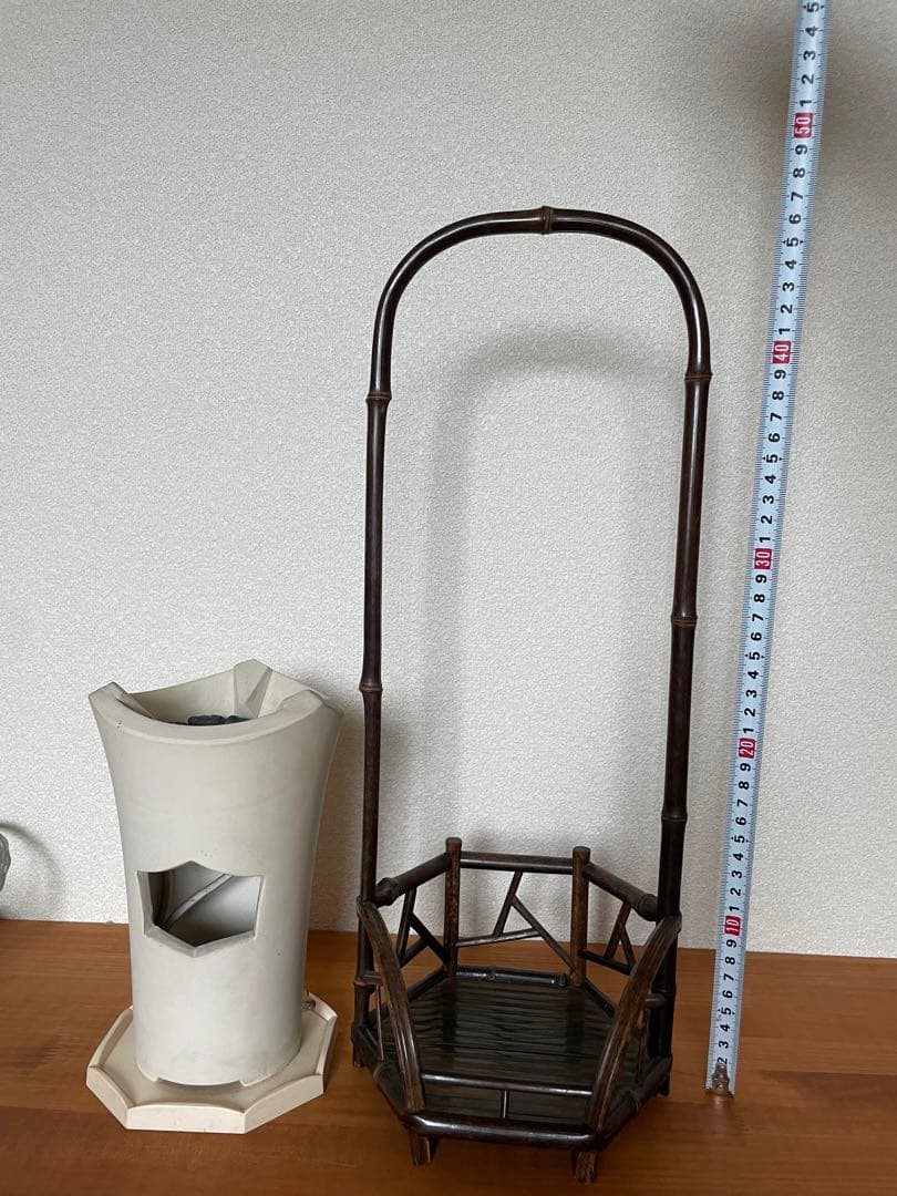 【セール】煎茶道具　電気式涼炉　竹籠　炉台　セット煎茶道　中国趣味　茶芸　売茶翁
