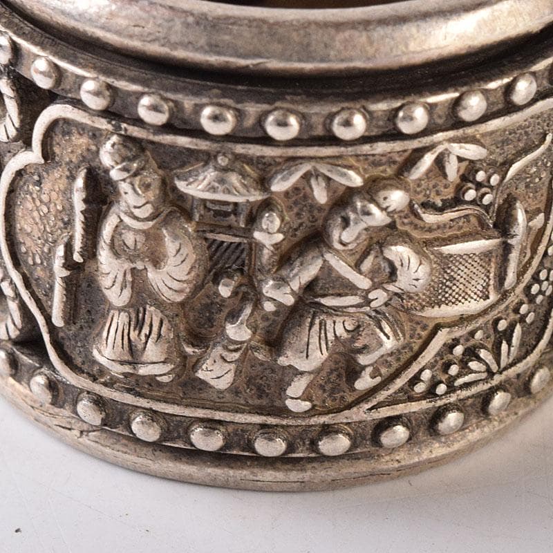 中国　光緒天宝足銀　山水人物彫　板指　重さ約40g　N　7602E