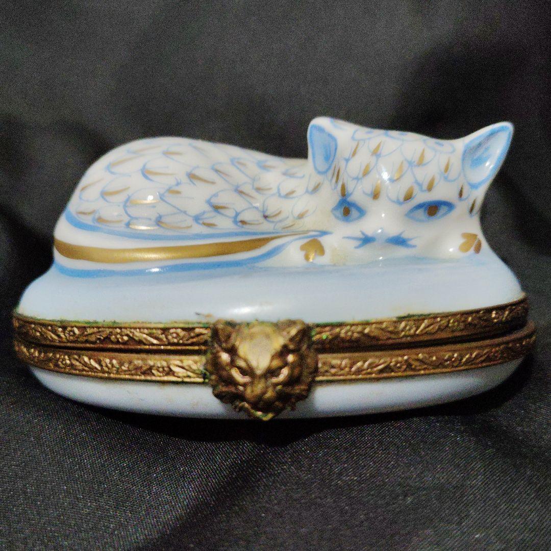 猫　陶器小物入れ　リモージュ