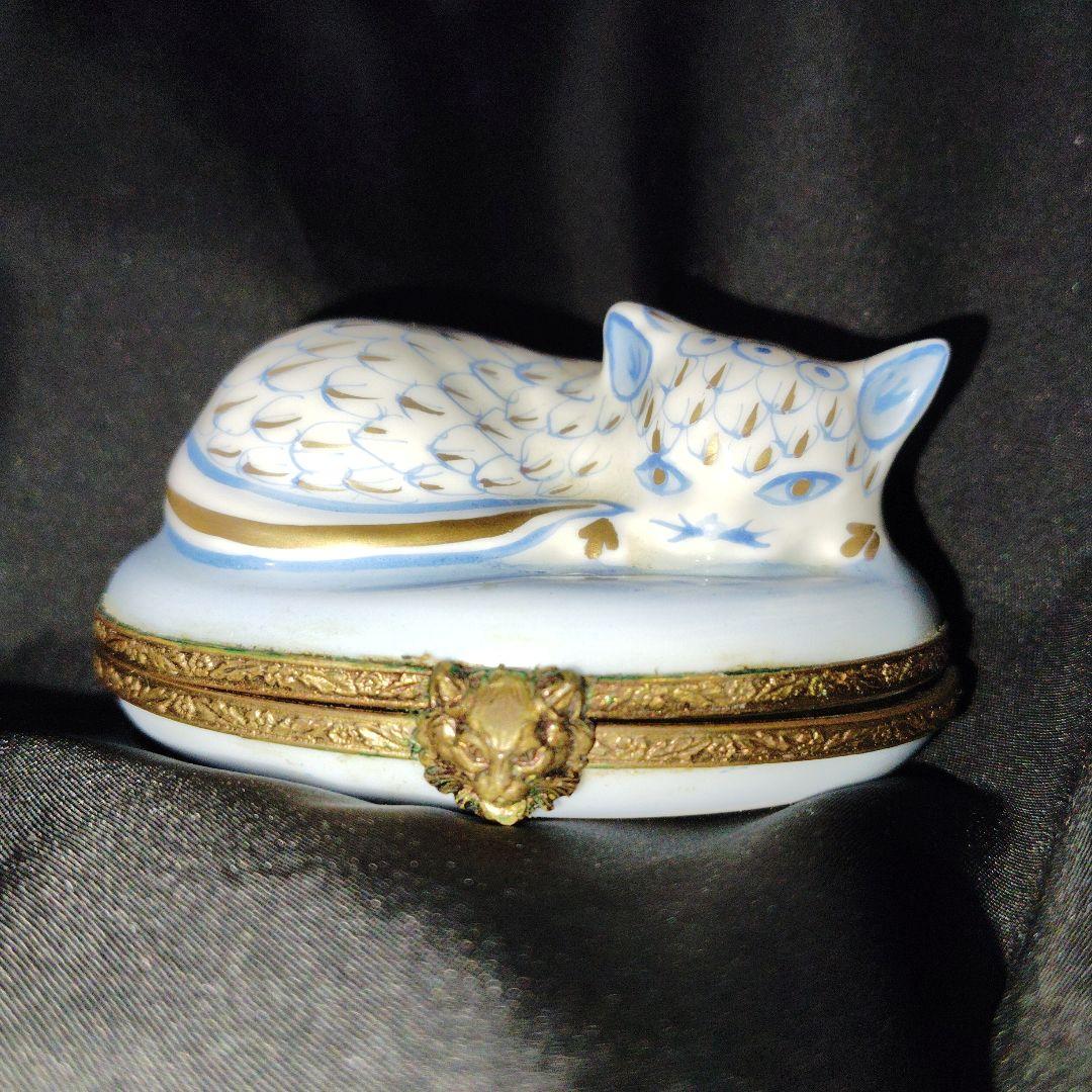 猫　陶器小物入れ　リモージュ