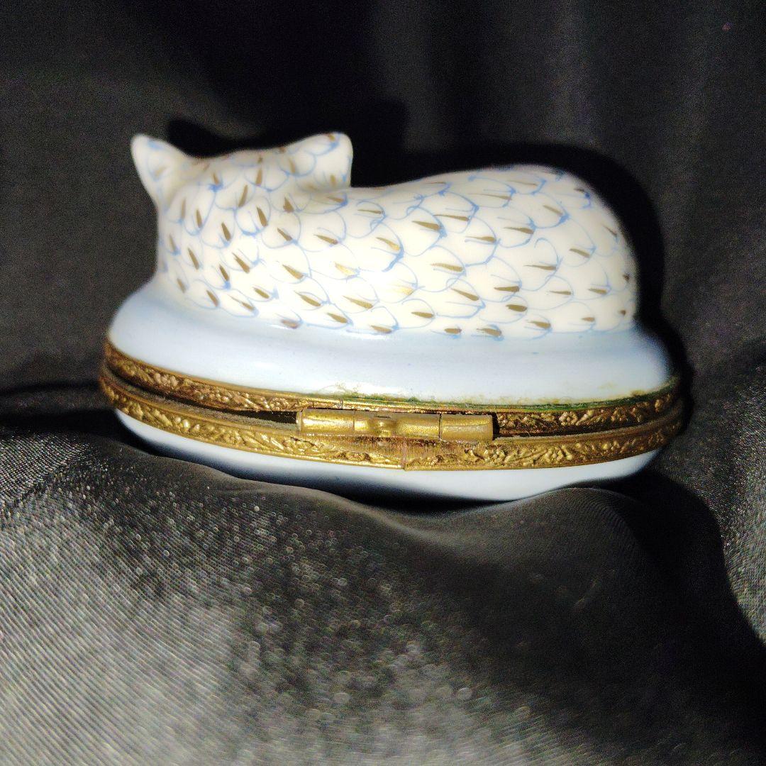 猫　陶器小物入れ　リモージュ